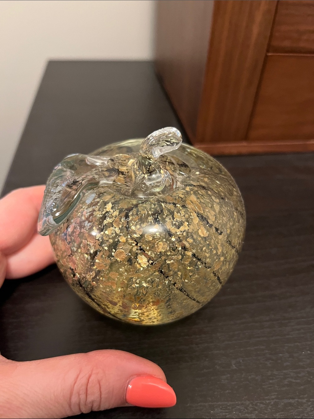 Glass Decorative Apple with Gold Flecks - Home Art